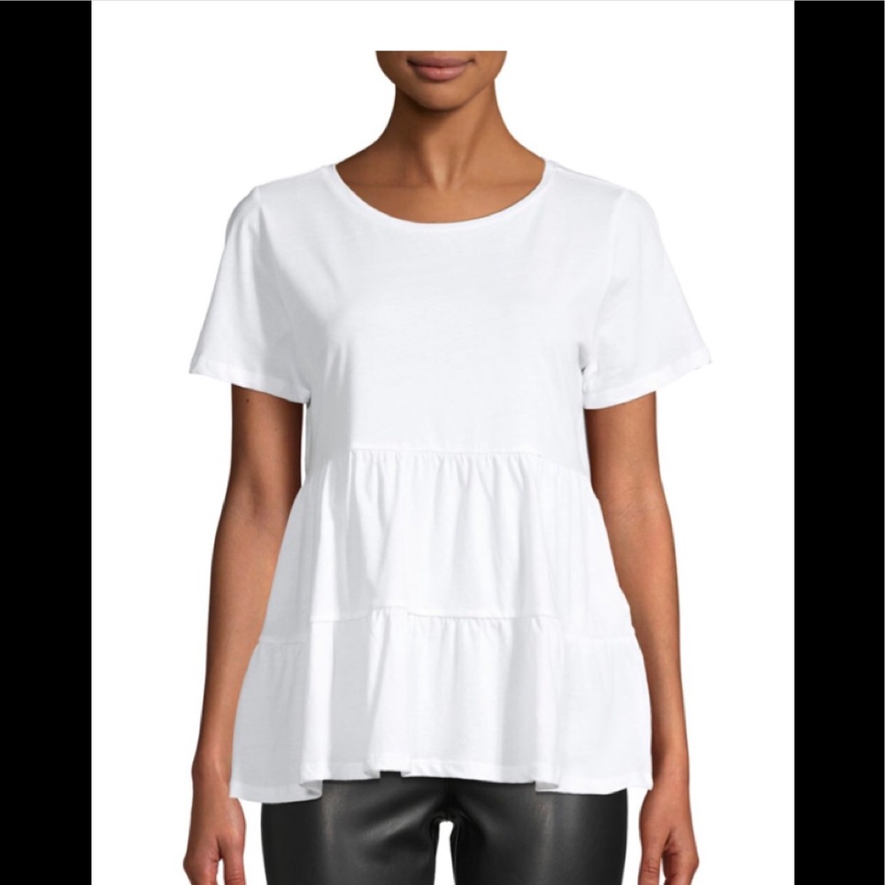 NWT White Cotton Jersey Babydoll Top Med